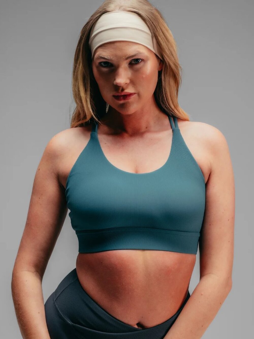 JUSTSTRONG Strappy Rib Bra - Teal - Size Small